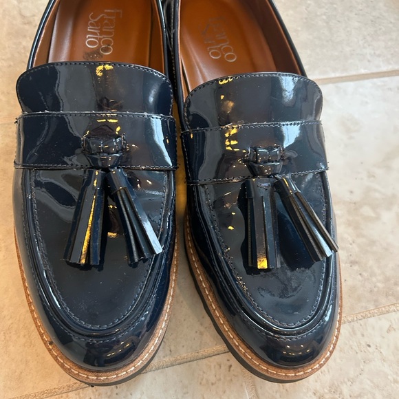 Franco Sarto Women's Navy Patent Loafers - Picture 2 of 6